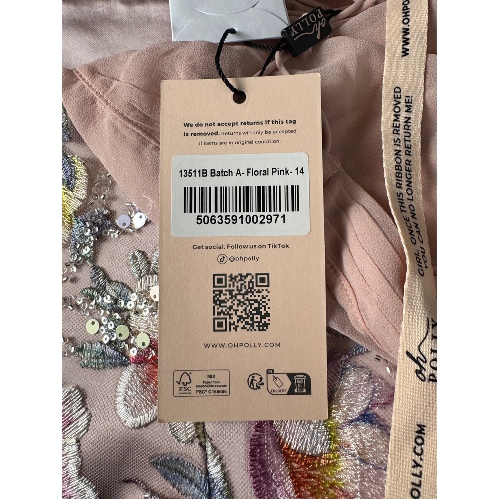 Oh Polly Pink Floral Embroidered Corset Mini Dress Tiered Ruffle Skirt US 10 NWT - Picture 11 of 11